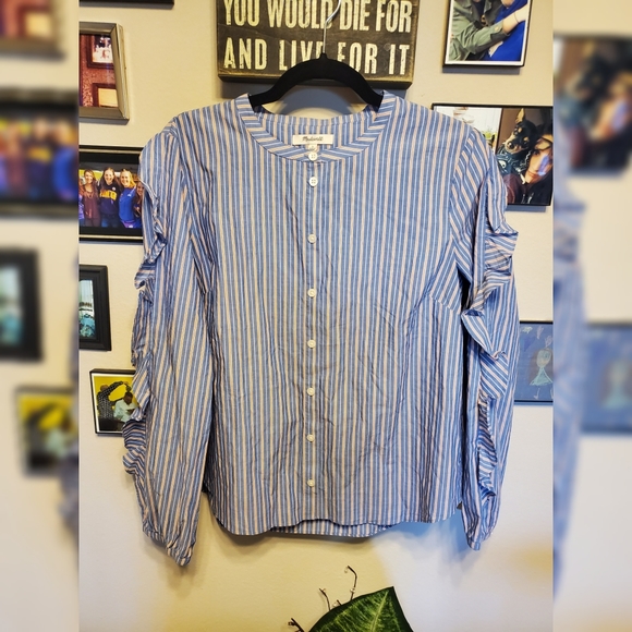 NWT Madewell Striped Frill-Sleeve Shirt - Picture 3 of 8